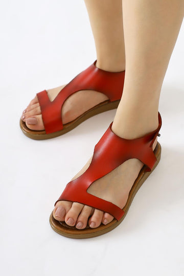 Coral Genuine Leather Red Asymmetric Cut Sandals
