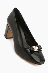 Lois Black Buckled Square Toe Women’s Heeled Shoes