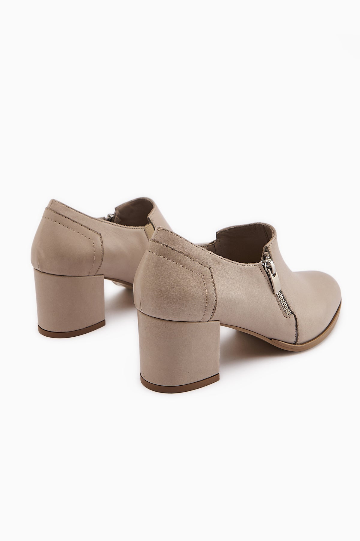 Leona Genuine Leather – Beige Zipper-Detail Heeled Shoe (Women)