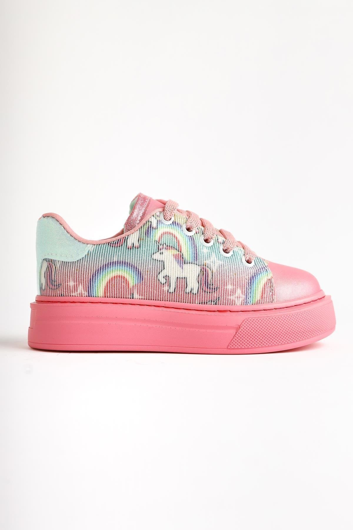 Kenia Pink Unicorn Print Kids' Athletic Shoes