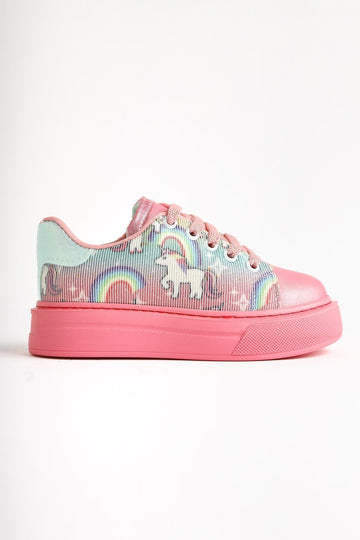 Kenia Pink Unicorn Print Kids' Athletic Shoes