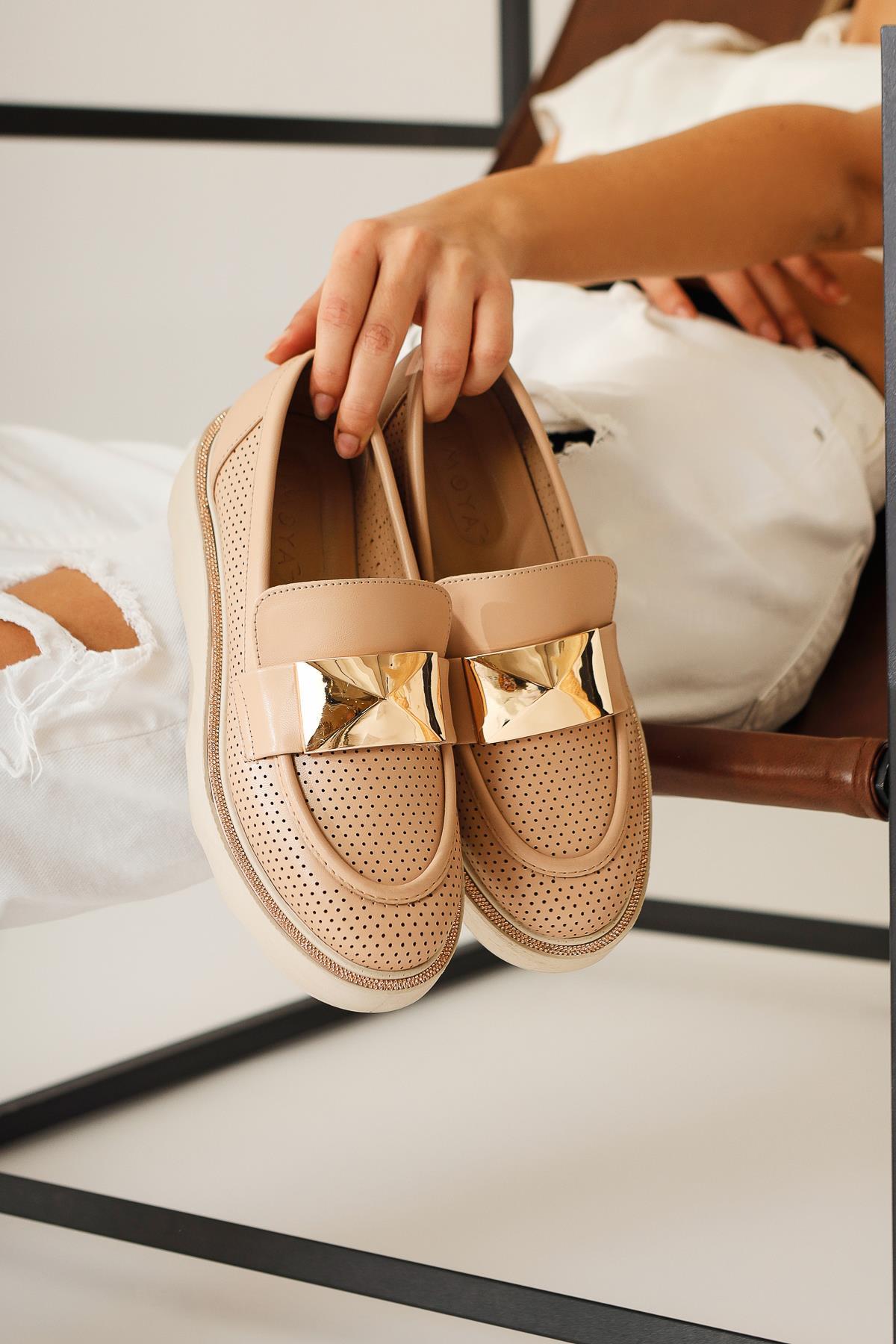 Khloe – Nude Buckle-Detail Perforated Loafer (Women)