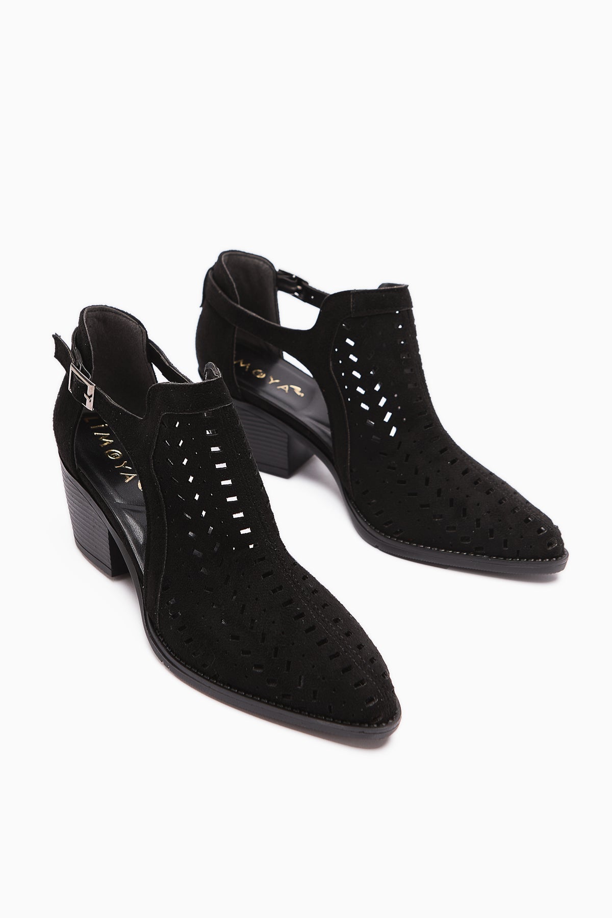 Julian Black Suede Perforated Chunky Heel Women's Western Summer Boot