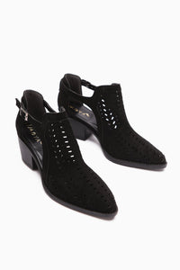 Julian Black Suede Perforated Chunky Heel Women's Western Summer Boot