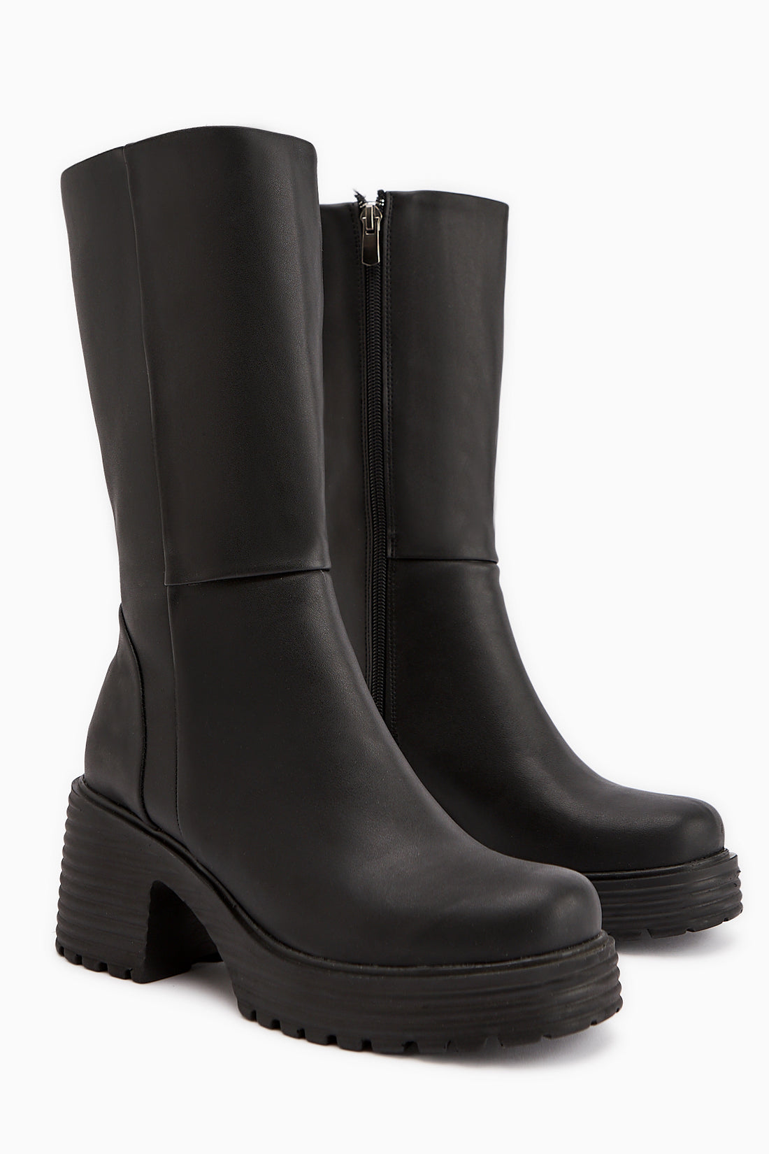 Roseann Black Thick Sole Platform Long Boots