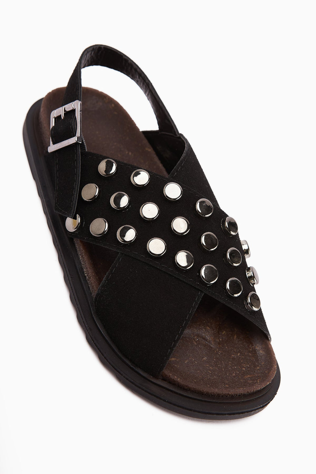 Lina Black Studded Cross-Strap Women's Sandals