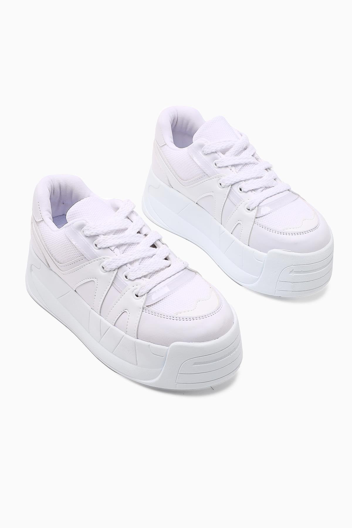 Alvi – White Leather-Look Detail Sneaker (Women)