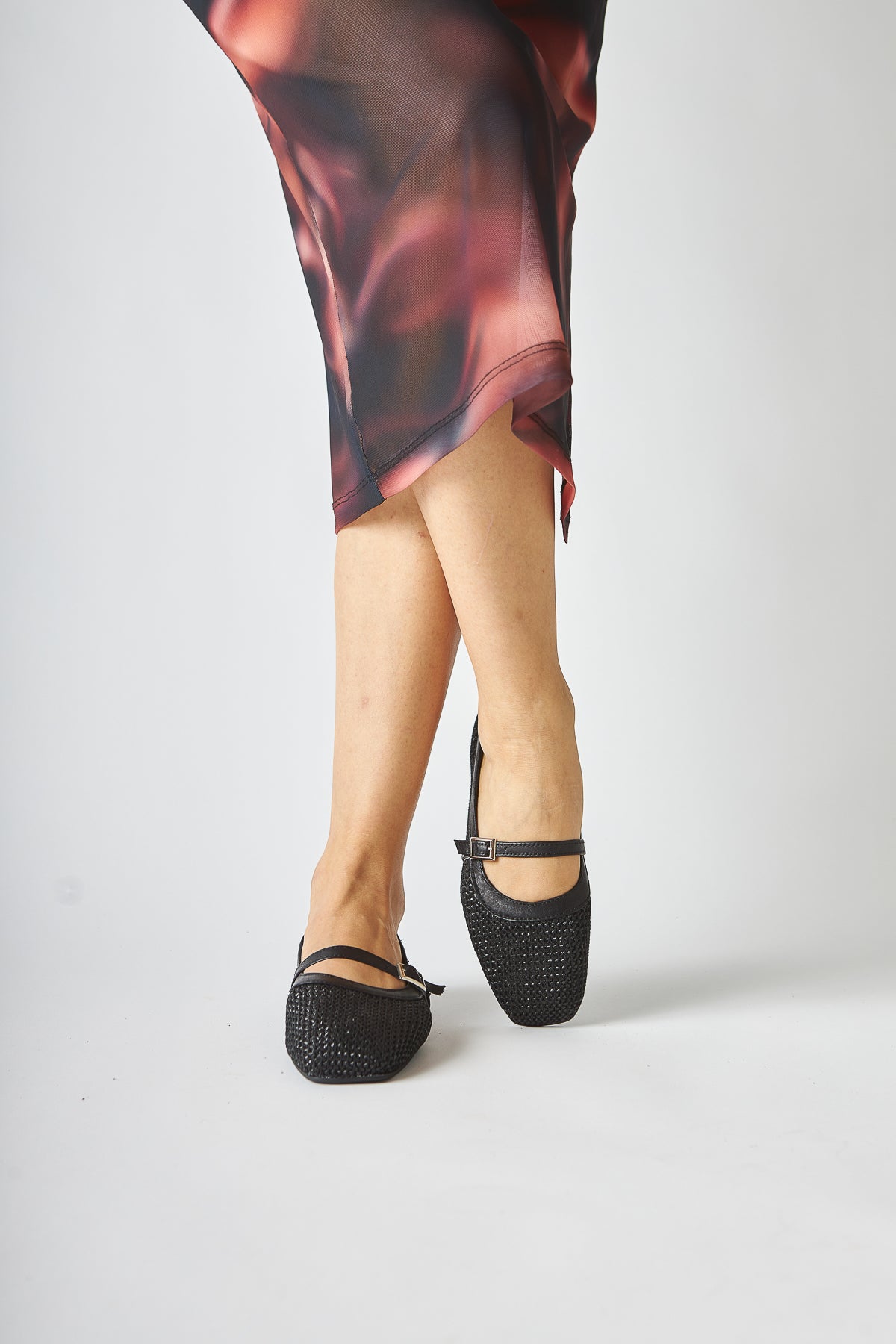 Remza Black Women's Ballet Flat with Buckle, Comfortable Daily Shoe, Woven Texture