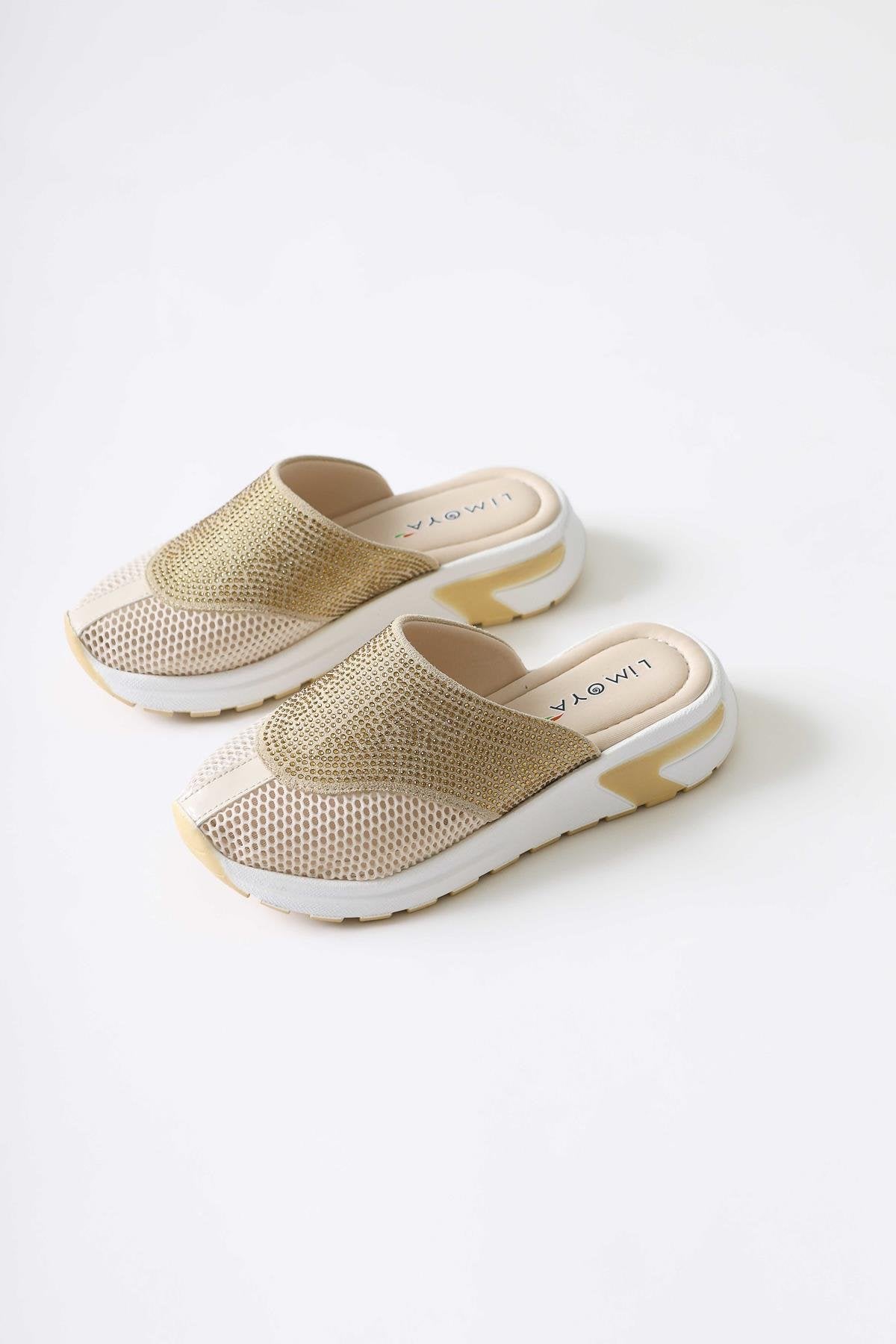 Suma Gold Mesh Detailed Embellished Slides