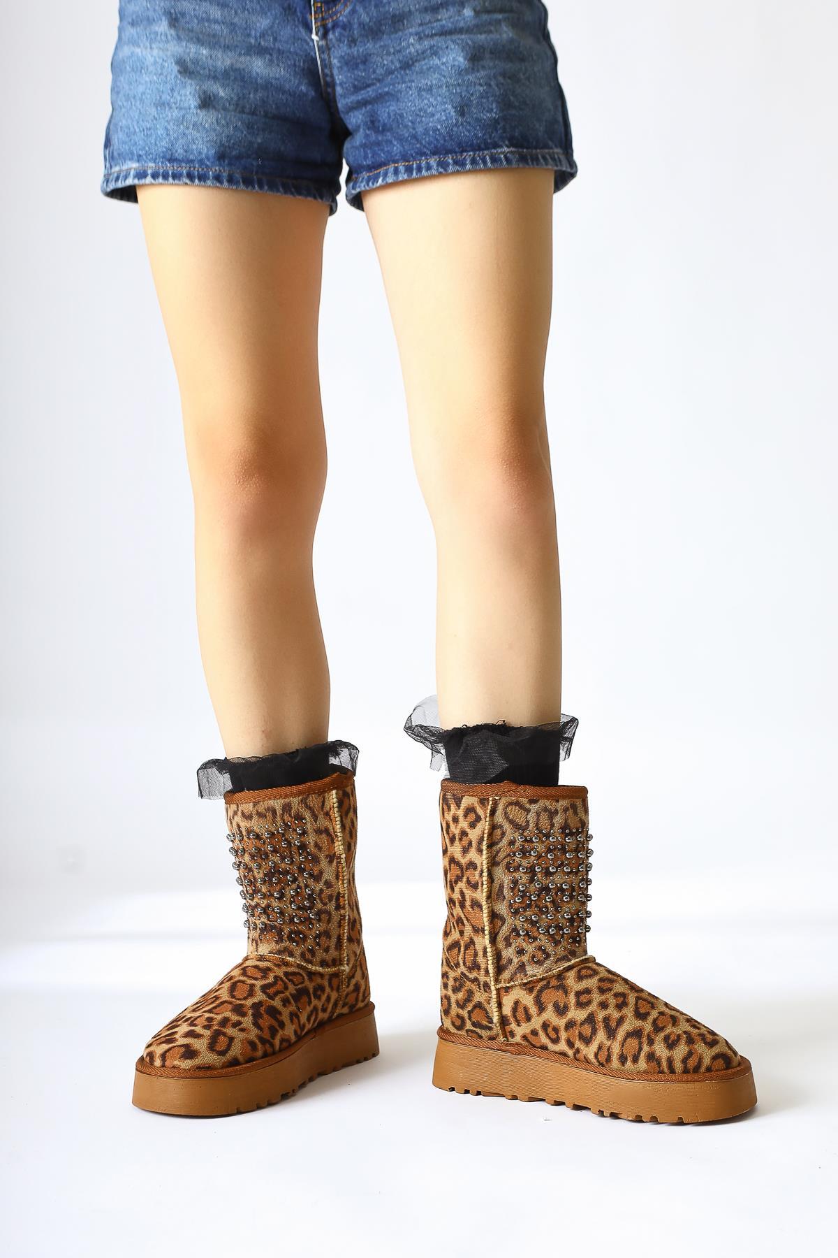 Anna-Li – Leopard-Print Suede Fur-Lined Bead-Detail Pull-On Boot (Women)