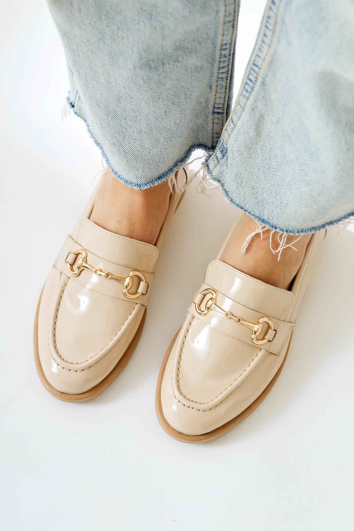 Lise – Nude Patent Buckle-Detail Casual Shoe (Women)