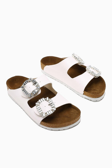 Brisa White Double Strap Embellished Buckle Detail Slide
