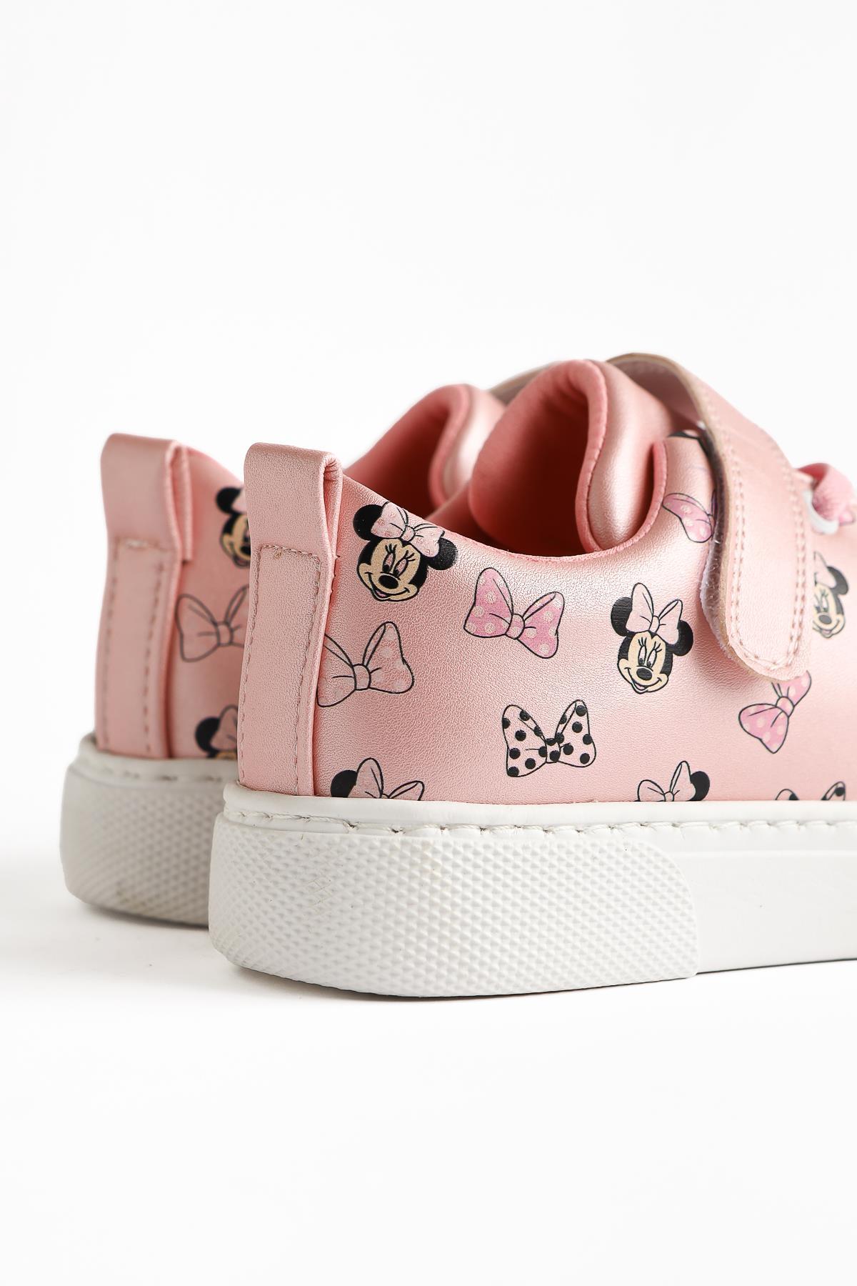 Helda Pink Striped Character Print Lace-Up Velcro Detail Kids' Athletic Shoe