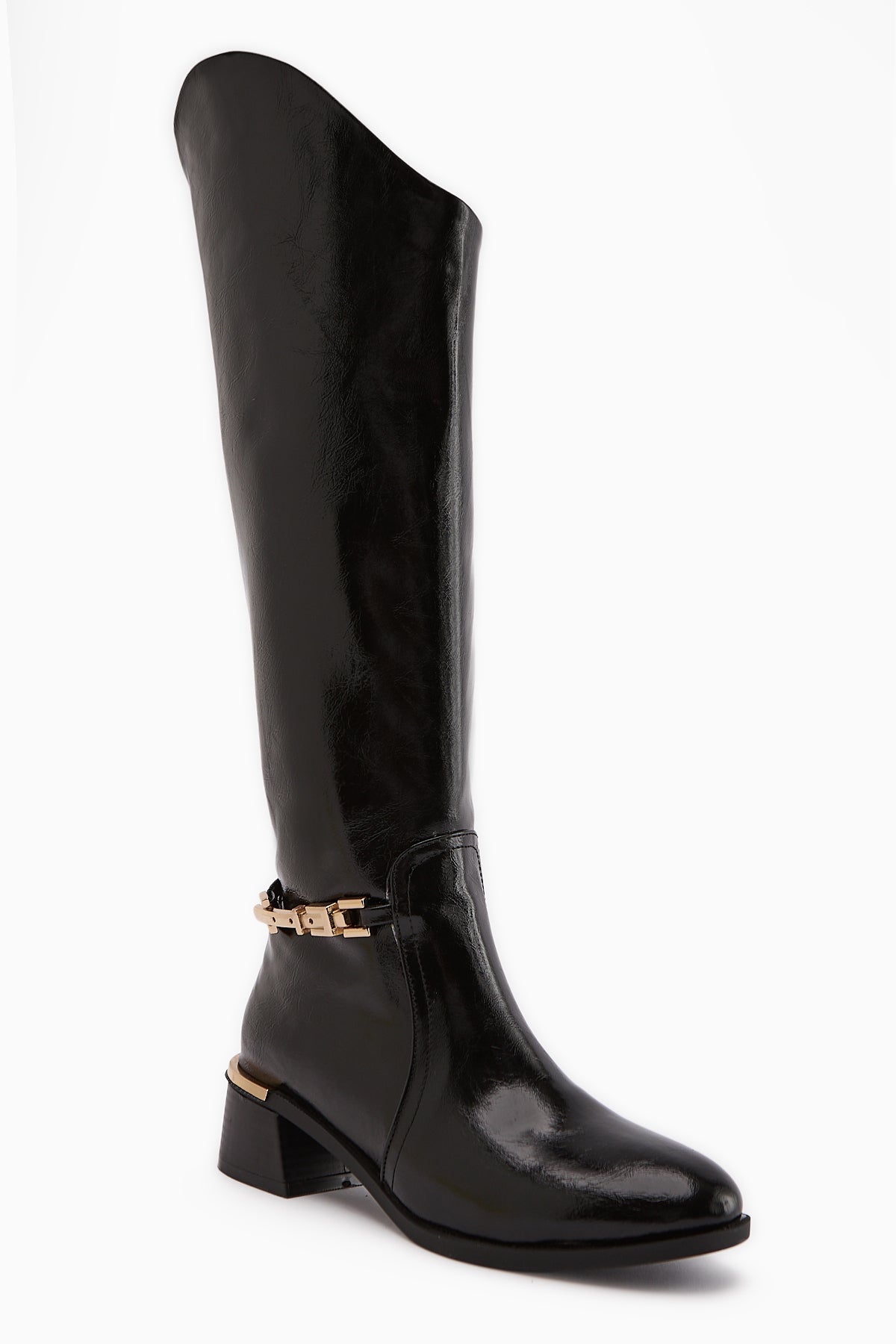Kamilla – Black Buckle-Detail Knee-High Boot (Women)