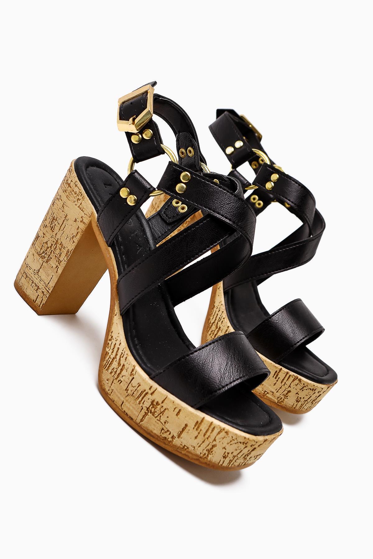 Havannah Black Cross-Strap Platform High Heel Women's Sandal