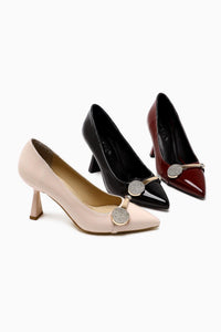 Rafah Beige Patent Stone Champagne Women’s Heeled Shoes