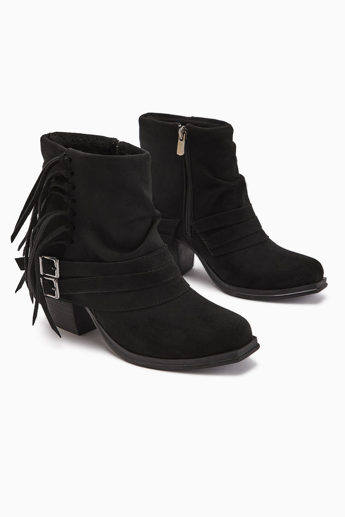 Elis Black Suede Buckled Women's Cowboy Western Boot