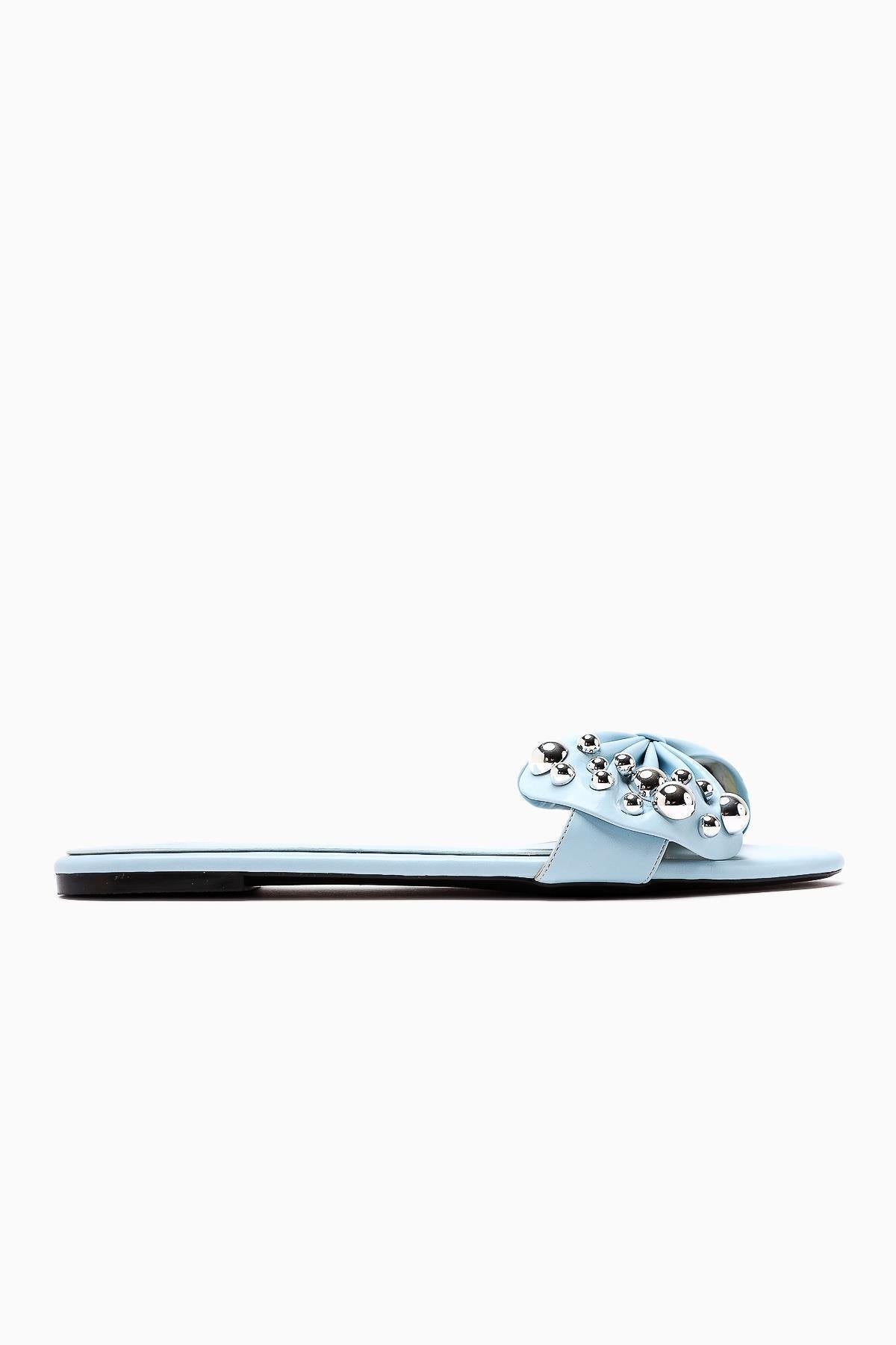 Dotty – Baby Blue Puffy-Studded Bow-Detail Slide (Women)