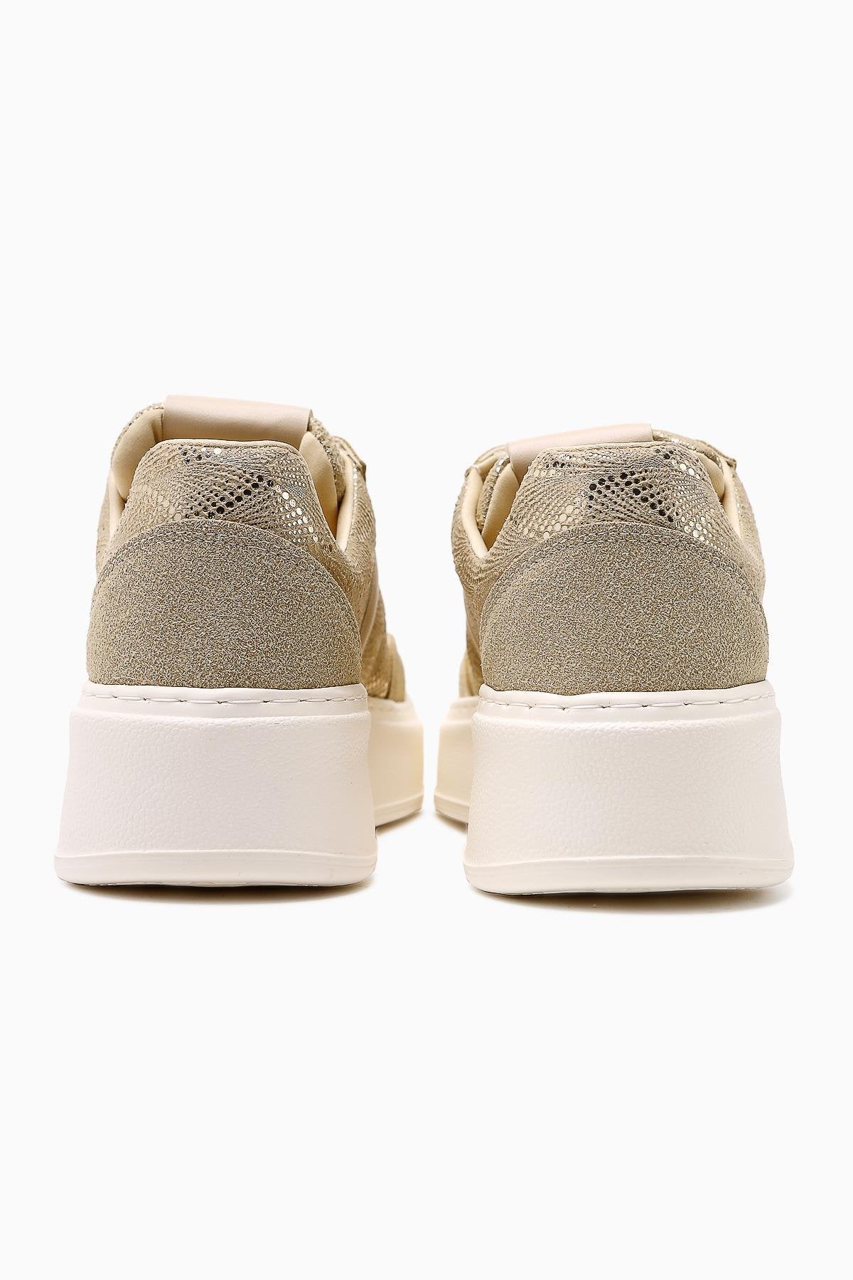 Julissa – Beige Suede Vegan Material Shiny-Patterned Thick Sole Sneaker (Women)