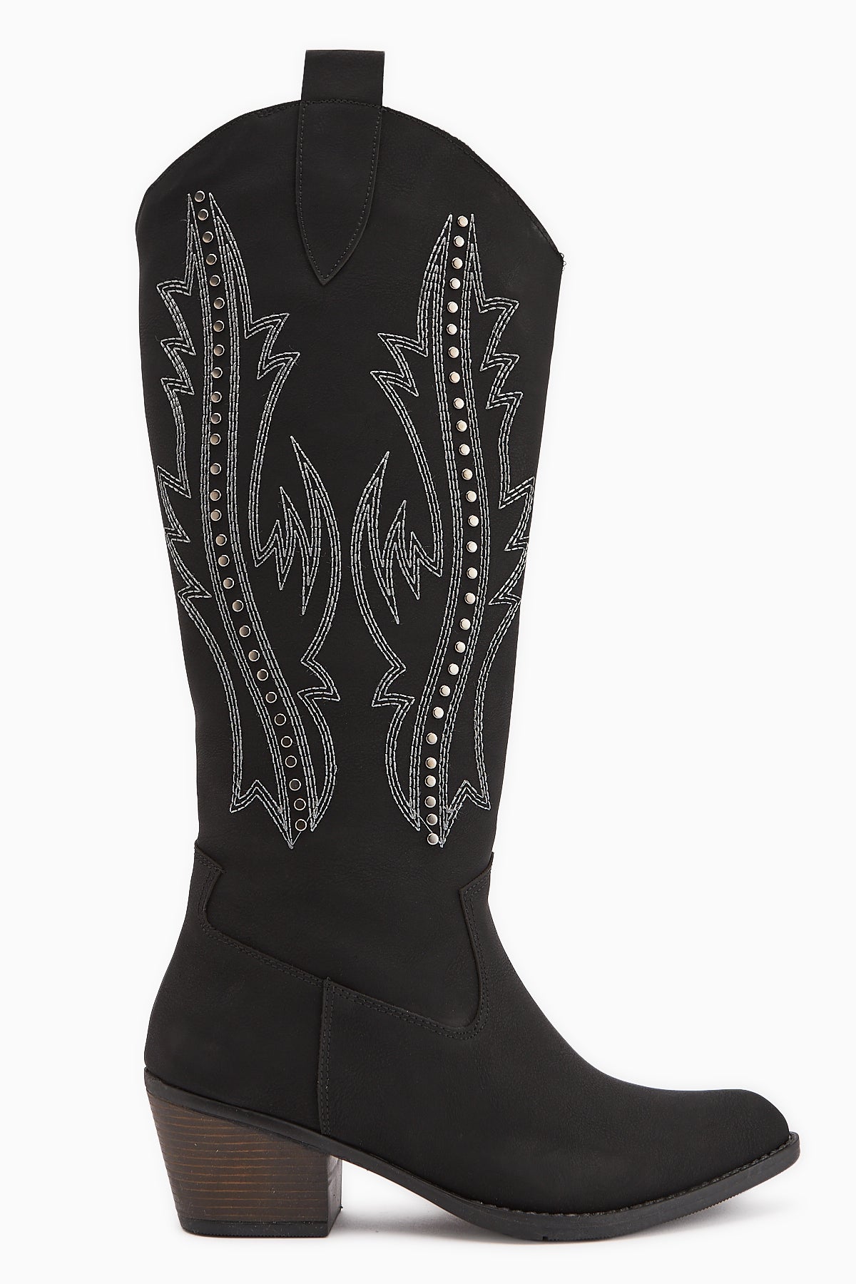 Fizaro Black Pointed Toe Embroidered Studded Western Boots