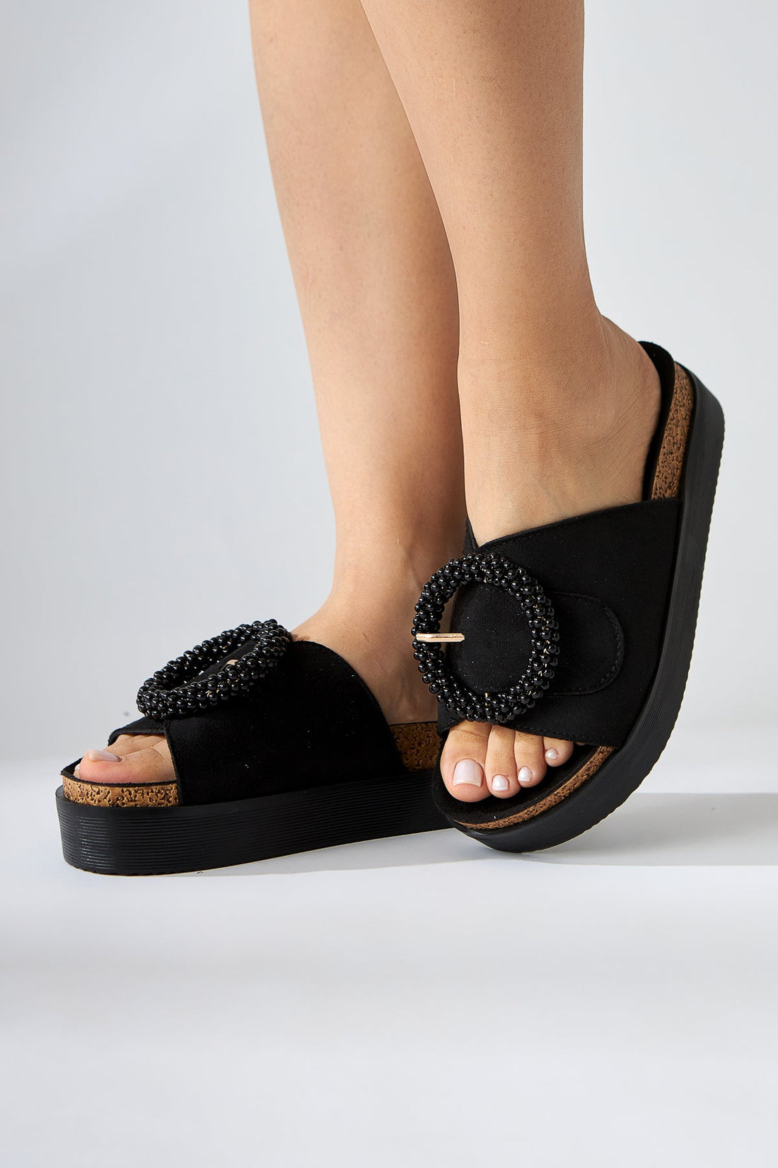 Kamila – Black Suede Beaded-Detail Slide (Women)
