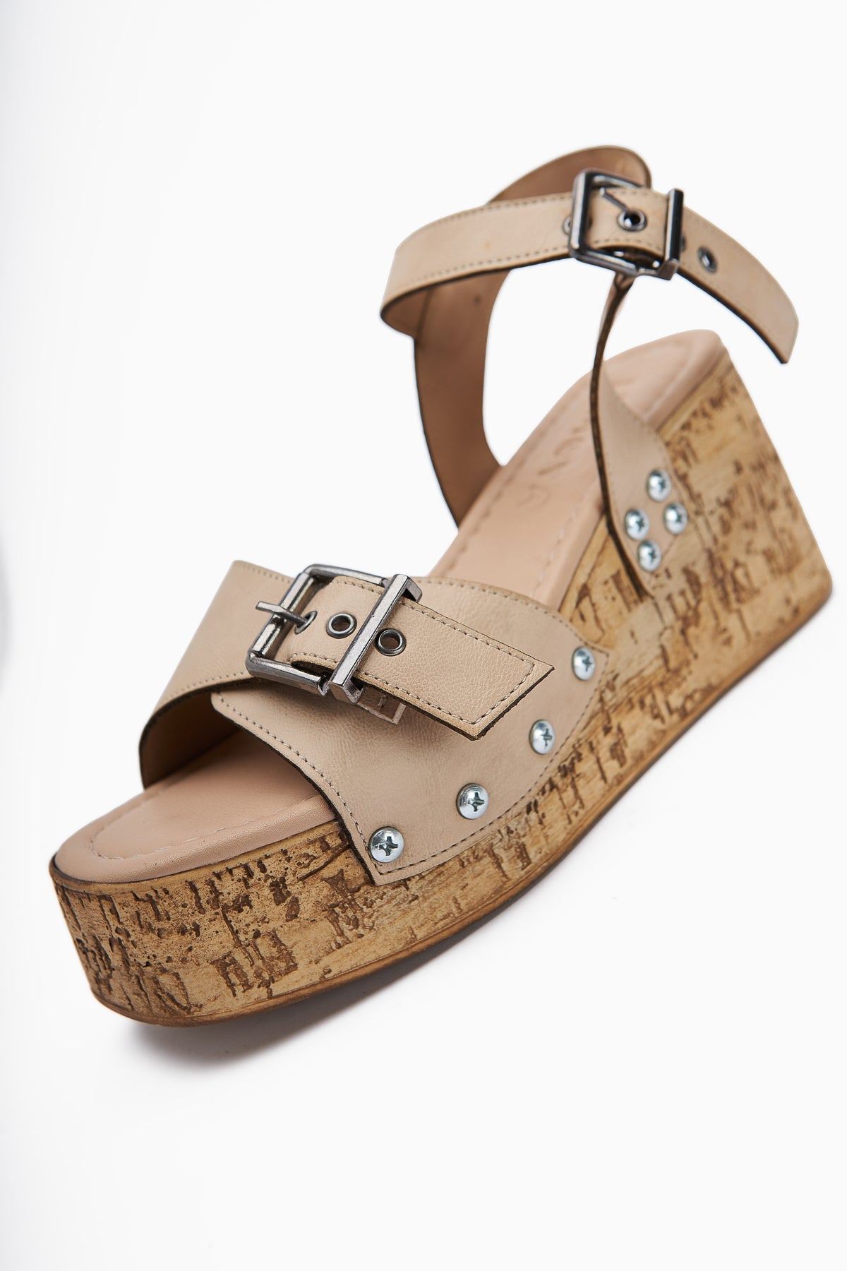 Jenni Beige Platform Heeled Sandals with Screw Detail for Women