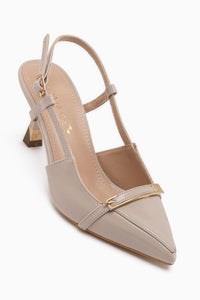 Renita Beige Buckled Women’s Heeled Shoes