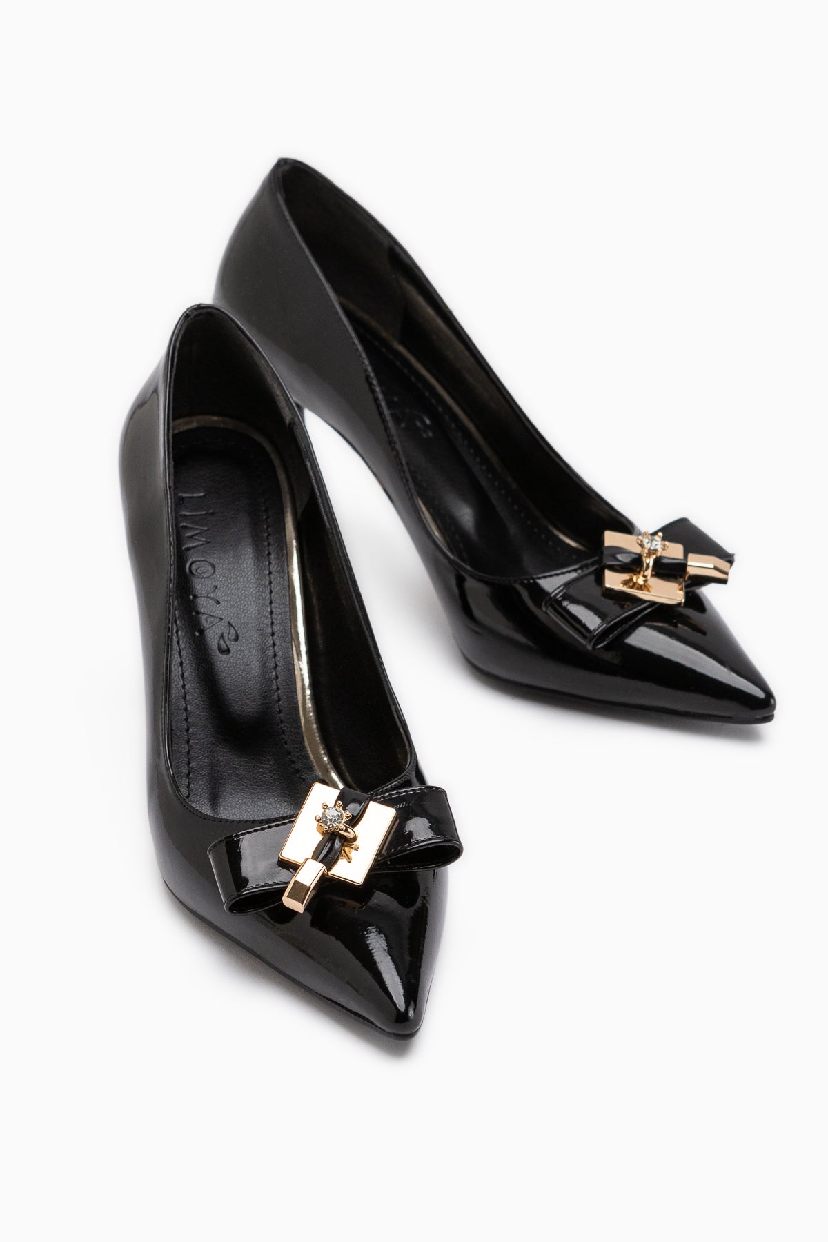 Mimosa Black Patent Pointed Toe Single Stone Buckle Detailed Women’s Heeled Shoes