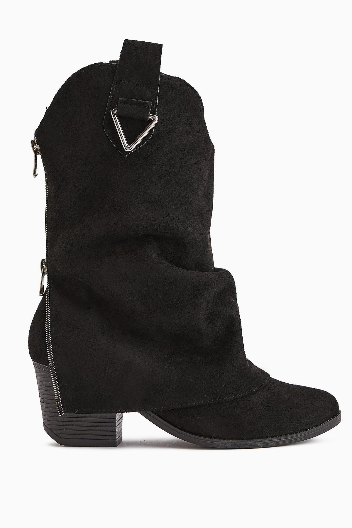 Peggy – Black Suede Heeled Western Knee-High Boot (Women)