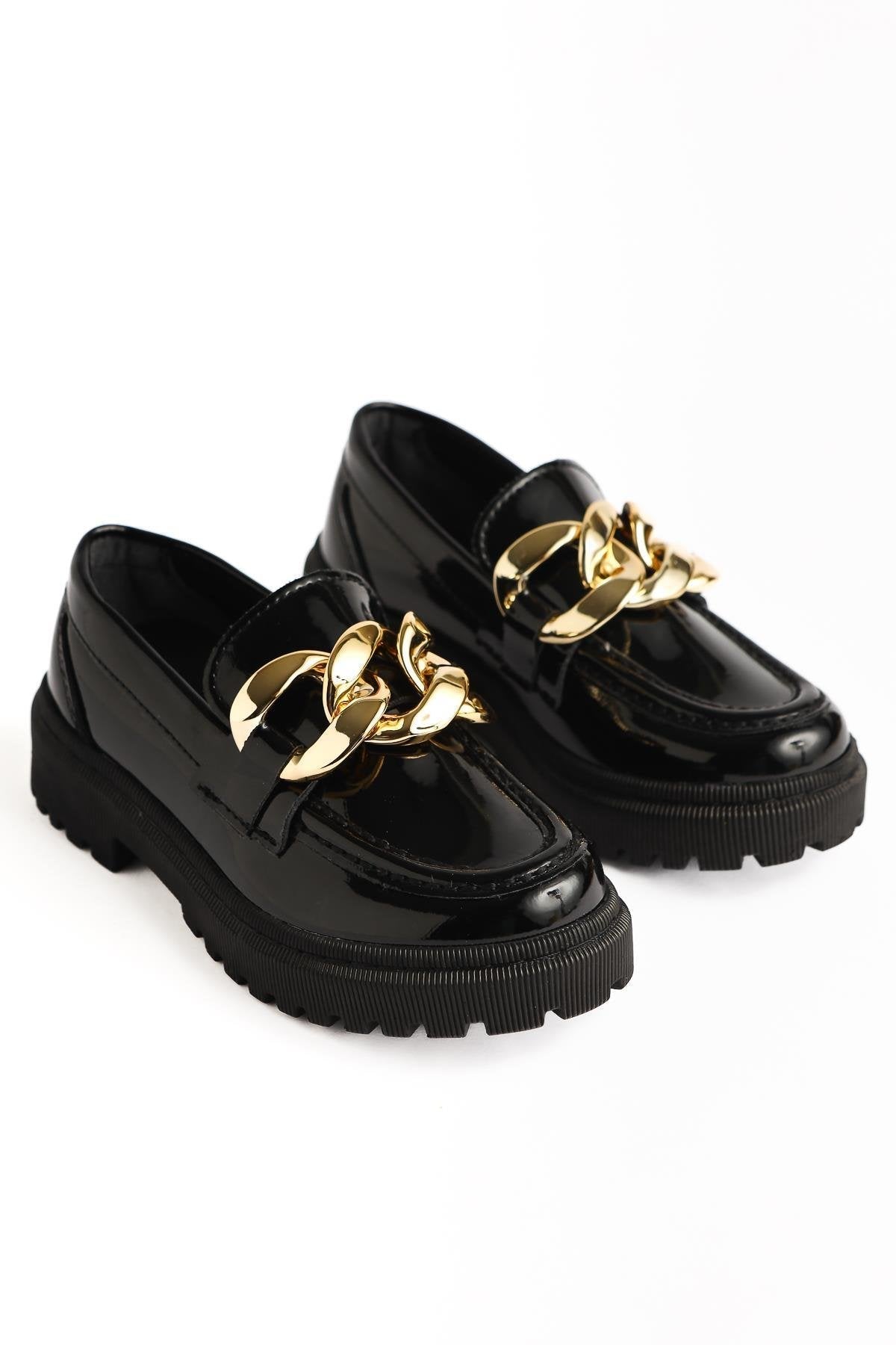 Janine – Black Patent Buckle-Detail Loafer (Kids)