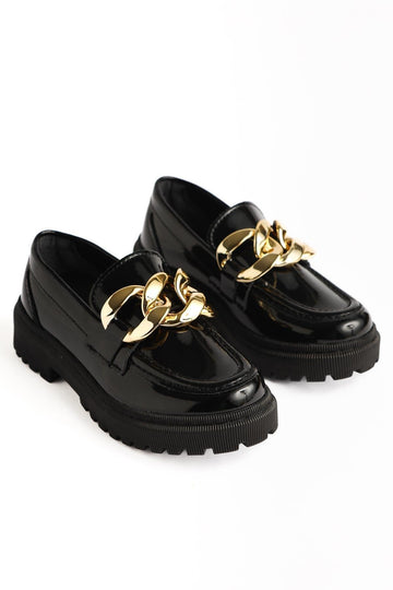Janine – Black Patent Buckle-Detail Loafer (Kids)
