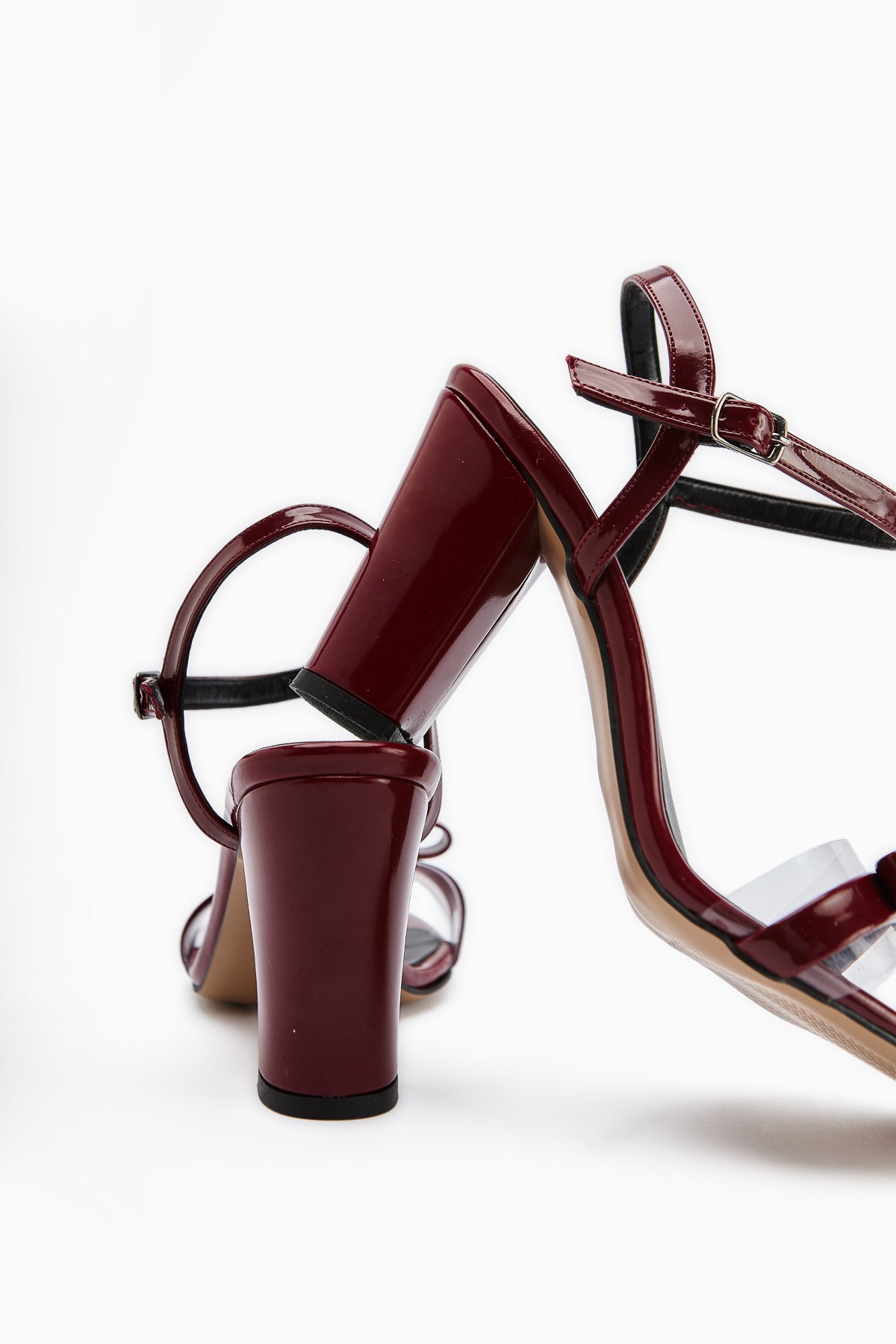 Joyce Burgundy Patent Thick Heeled Ankle Strap Bow Women’s Sandal