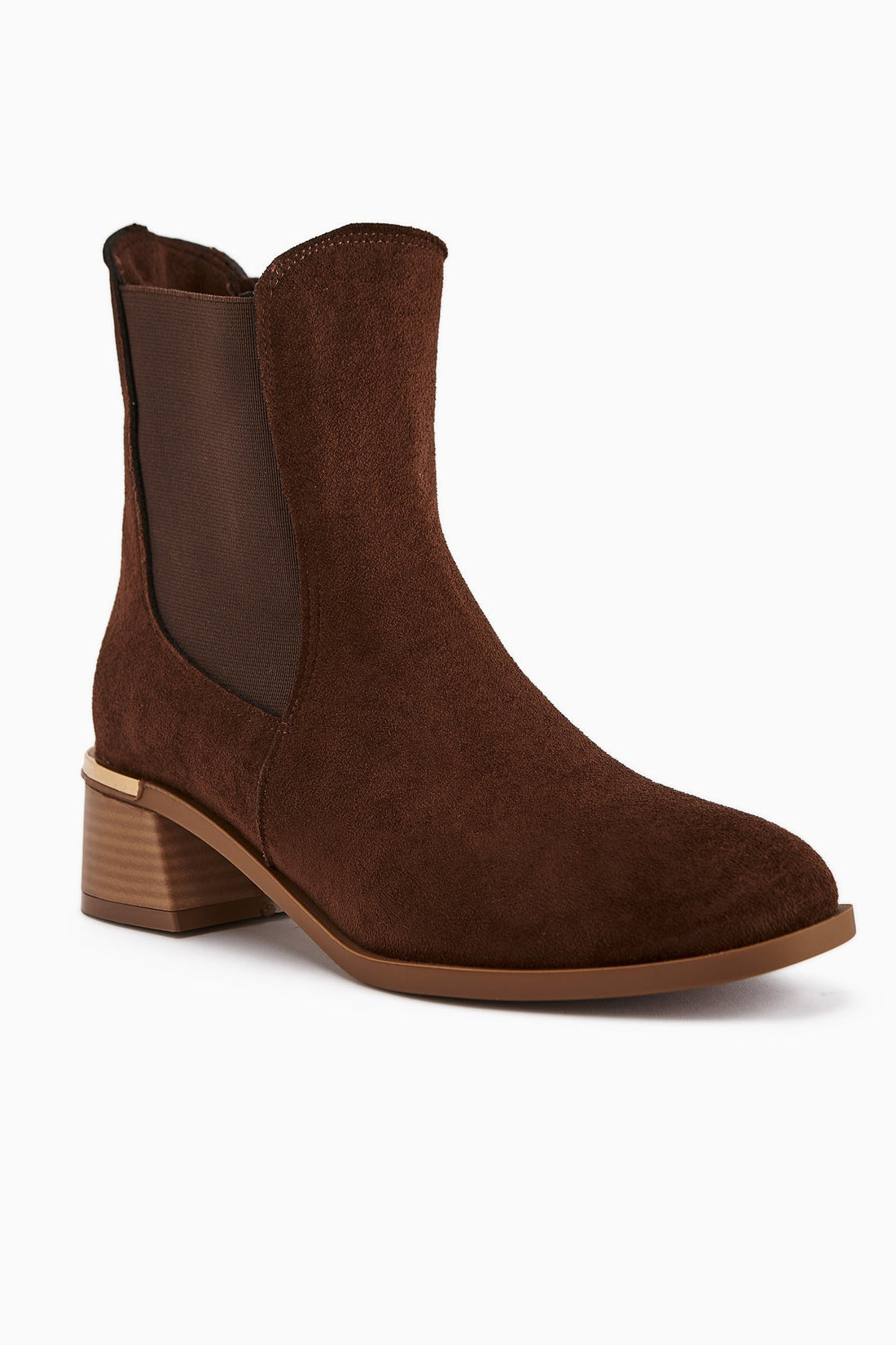 Verna – Brown Suede Elastic Heeled Boot (Women)