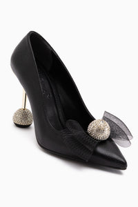 Partile Black Disco Ball Detailed Tulle Bow Stiletto