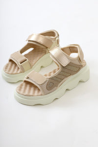 Quan Beige Sandal with Sequin Detail and Comfortable Velcro Sole