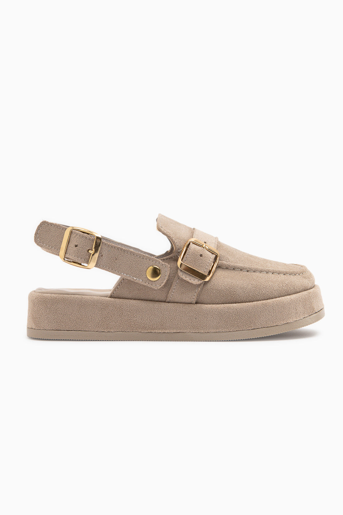 Gity Beige Suede Double Buckle Women’s Slingback Loafer Shoes