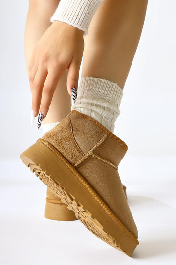 Lilly-Anne – Taupe Suede Fur-Lined Ankle Boot (Women)