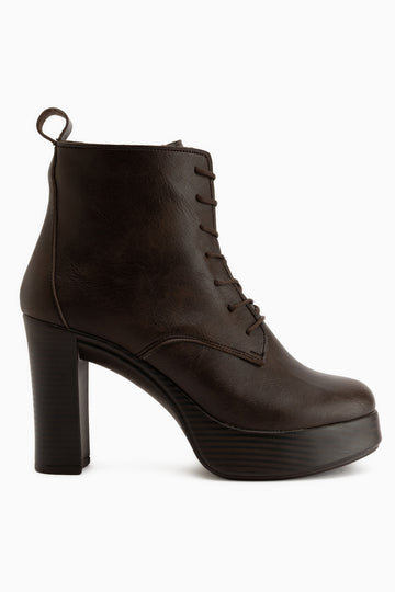 Camia Brown Lace-Up Platform Heeled Women’s Boots