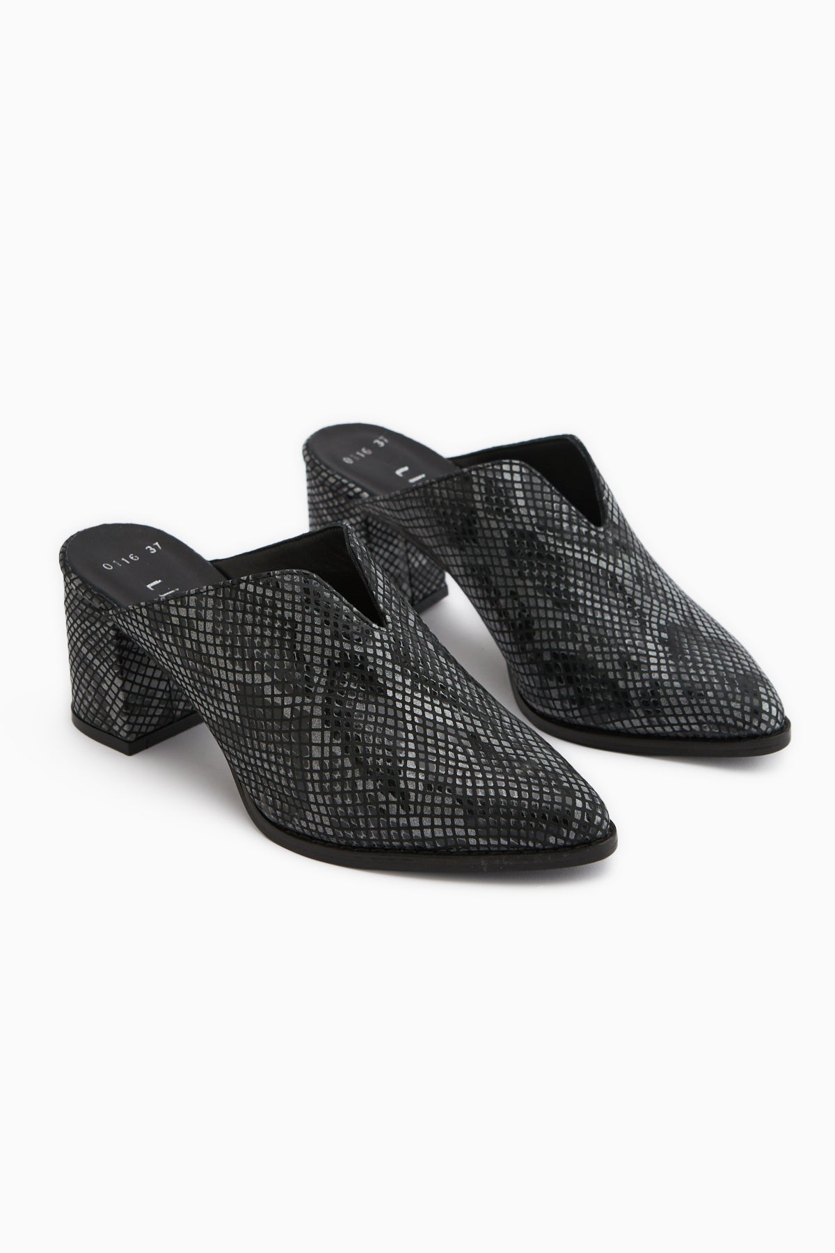 Rachel Genuine Leather Black Snake Pattern Women’s Heeled Slippers