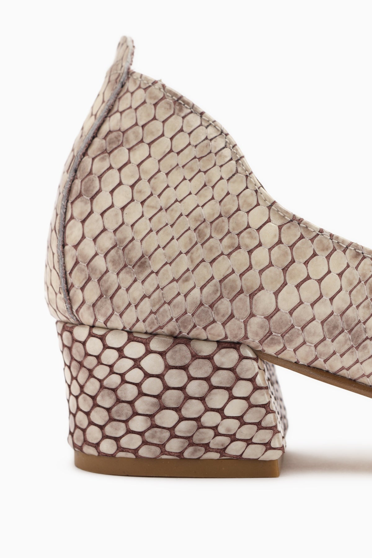 Samia Genuine Leather Beige Snake Pattern Thick Heeled Women’s Shoes