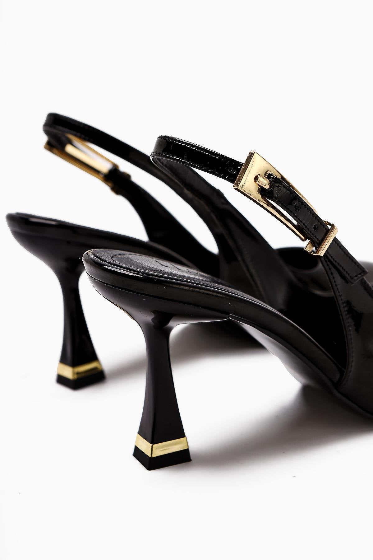 Viona Black Patent Closed Toe Women’s Heeled Shoes