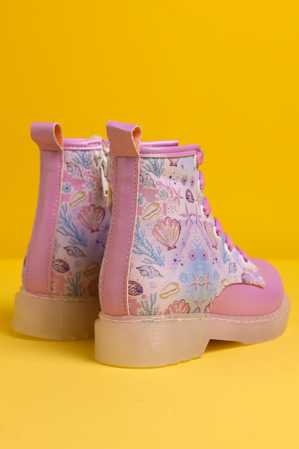 Johannah Purple Sea Life Print Light-Up Lace-Up Kids' Boots