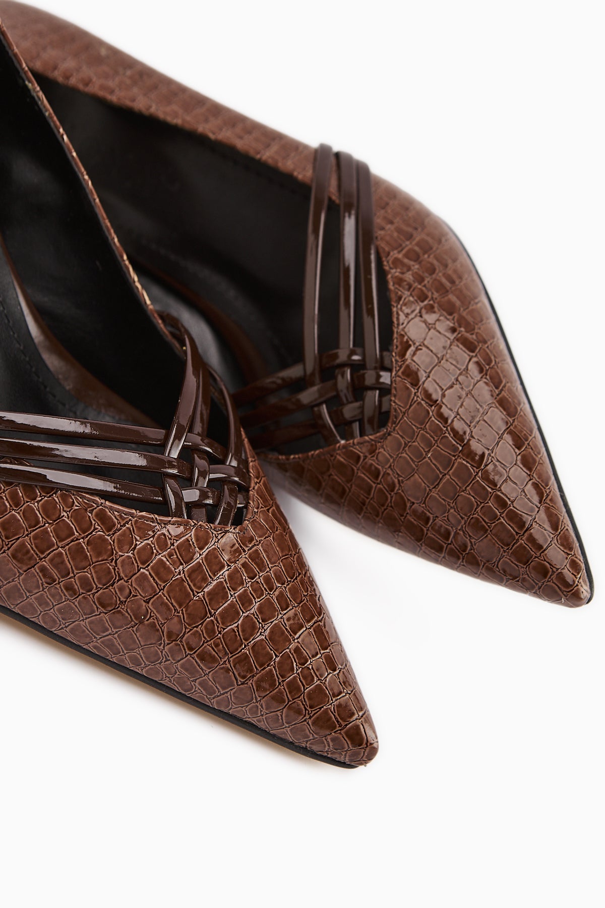 Riyam Women's Coffee Crocodile Pattern Stiletto Shoe