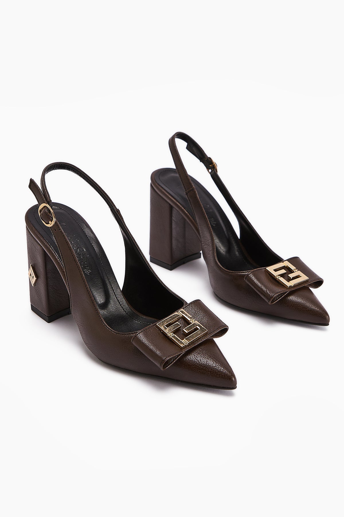 Yupin – Brown Metal-Detail Closed-Toe Heeled Shoe (Women)