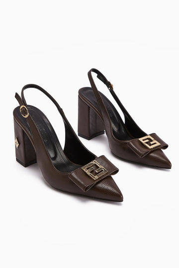 Yupin – Brown Metal-Detail Closed-Toe Heeled Shoe (Women)