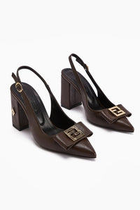 Yupin – Brown Metal-Detail Closed-Toe Heeled Shoe (Women)
