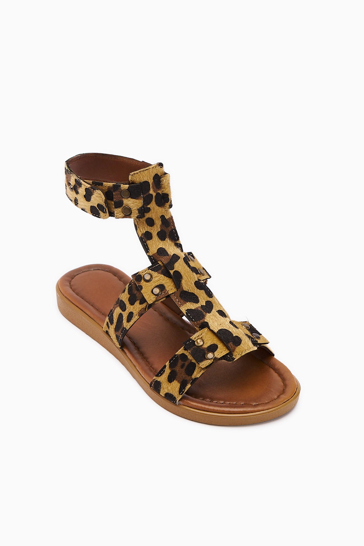 Genuine Leather Rayen Three Strap Studded Women’s Sandal