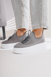 Benito Gray Knit Stretch Thick-Sole Sneakers