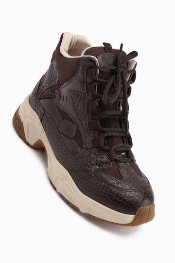 Nency – Brown Lace-Up Sneaker Boot (Women)
