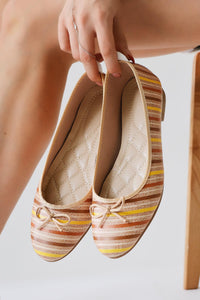 Melin – Cream Striped Printed Bow-Detail Ballet Flat (Women)